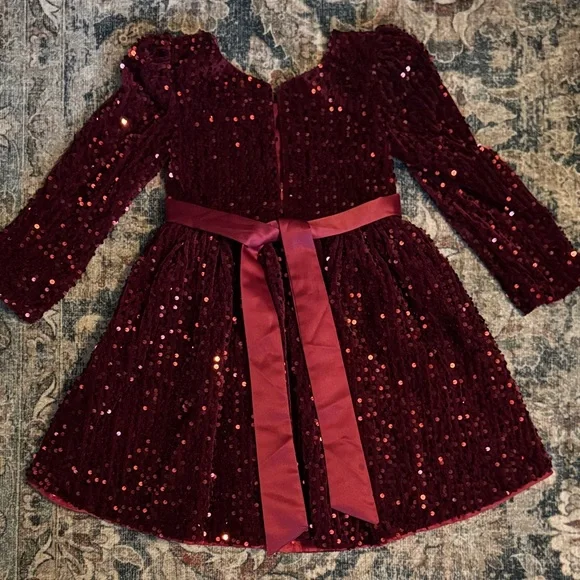 Elegant Burgundy Sequin Kids Dress - Picture 3 of 4